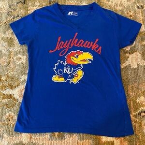 Kansas Jayhawks Russell Women’s  Short Sleeve Shirt Size Small Color Blue Flaws